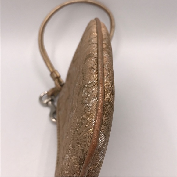 COACH Signature Lurex Silver Gold Small Wristlet Pleated Canvas Op Art - Picture 3 of 8